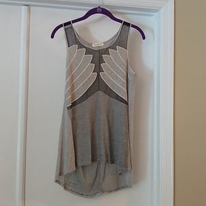 Casual grey top with sheer panel